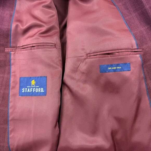 Stafford Men's Burgundy Check Corduroy Sport Coat Big/Tall Size 60L NWT $220.00 - Picture 10 of 12